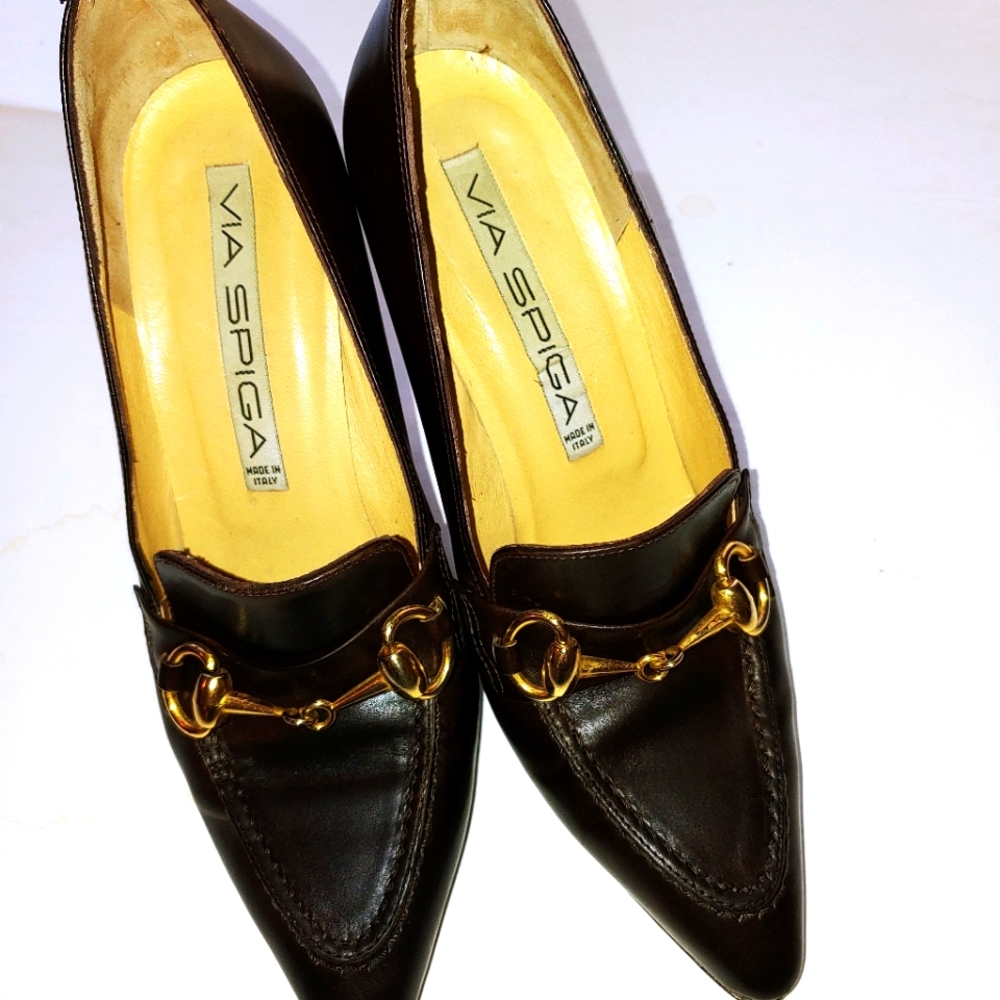 Via Spiga Dark Brown Heels with Gold Detailing